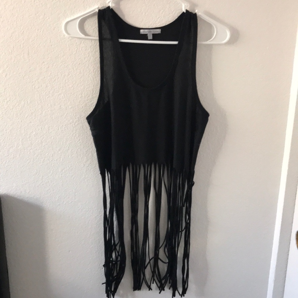 Black fringe crop top